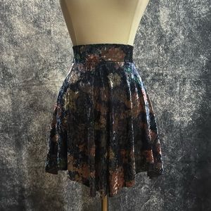 Free People blue floral crushed velvet flare mini skirt romantic goth